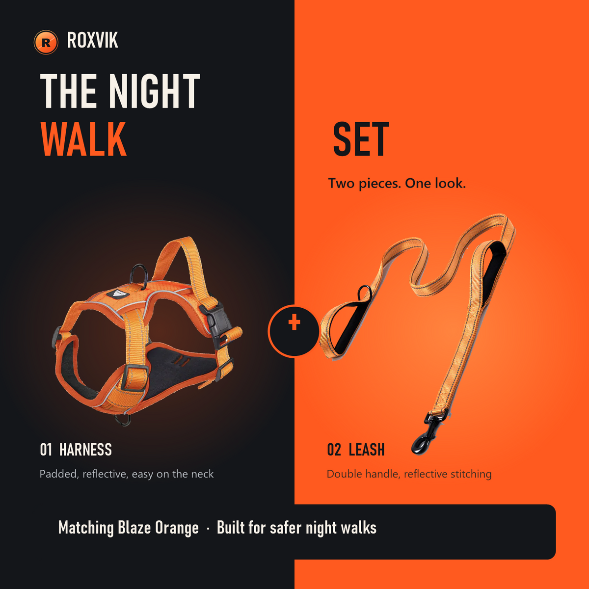 The Night Walk Set: harness and leash